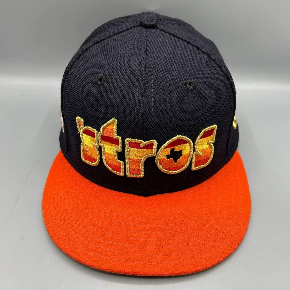 Houston Astros MLB Hat Men 7 1/2 Navy Red 59Fifty New Era Fitted Cap Wool